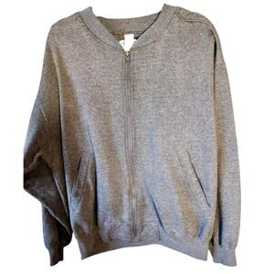 VTG 70s Gray Zip Front Sweatshirt Large Cheetah Brand Pockets Quilted Neck